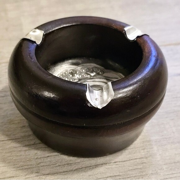 Wooden Handcrafted African Metal Elephant Embossed Ashtray - Picture 6 of 8